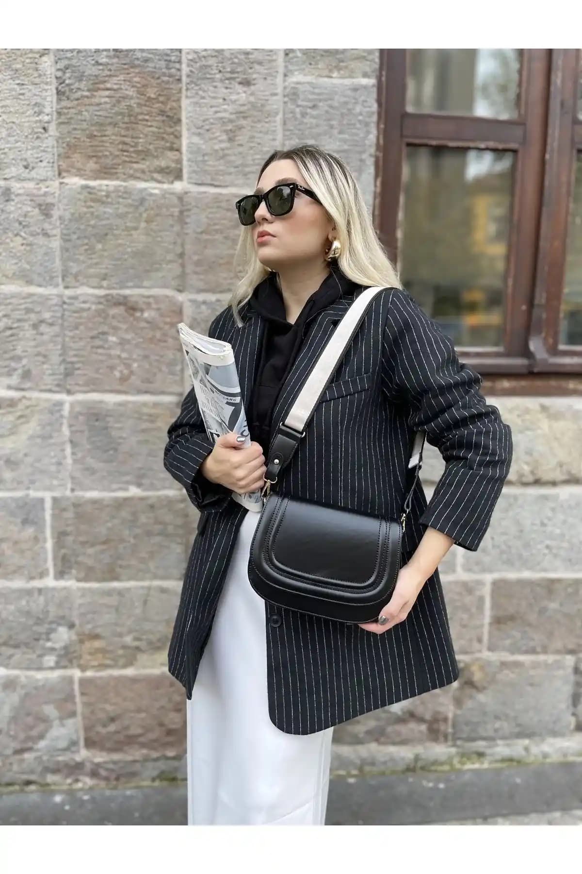 Genel Markalar Kadın Siyah Kalın Çapraz Askılı Çanta Günlük ve Şık Kullanım İçin İdeal
