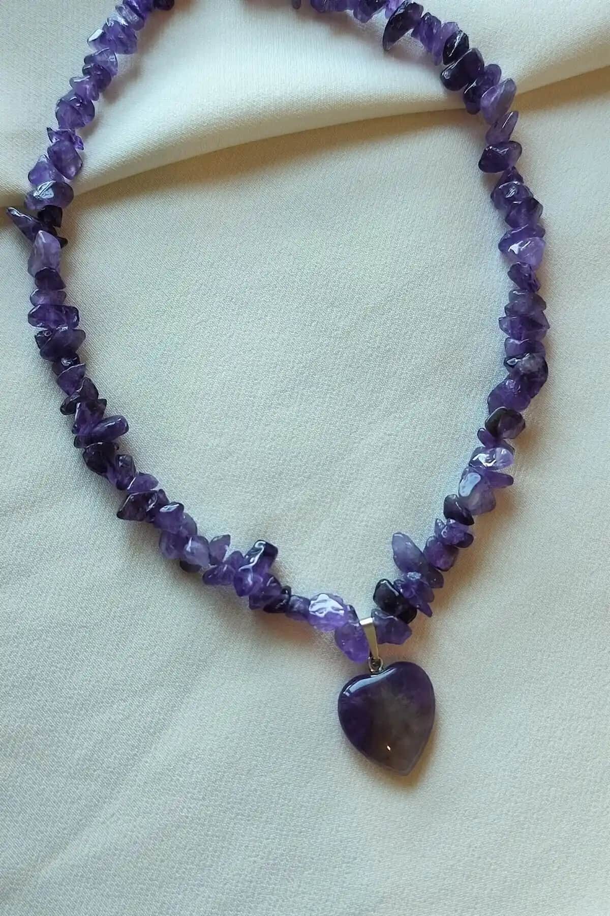 Genel Markalar Sertifikalı Koyu Ametist Kalp Kırıktaş Doğal Taş Kolye