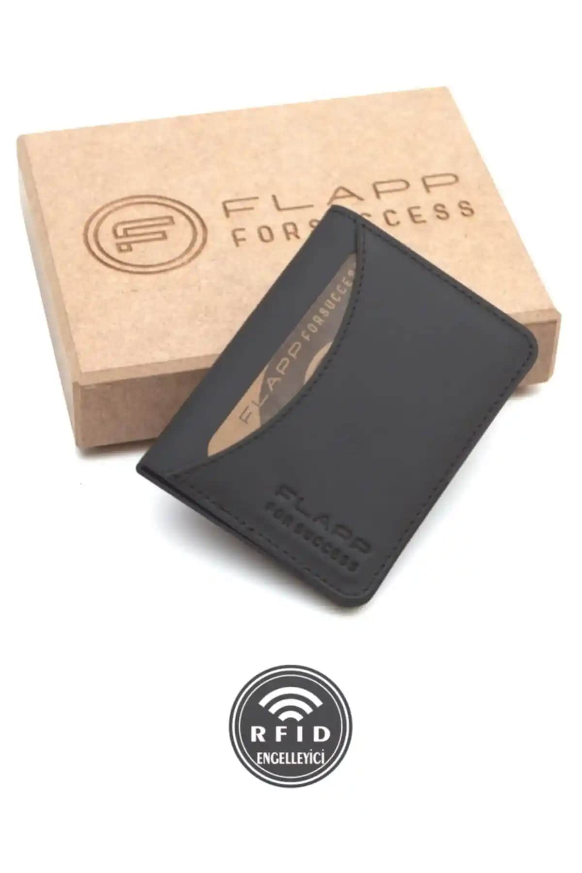 Hakiki Deri RFID Korumalı Siyah Unisex Cüzdan Kartlık - Şık ve Güvenli Tasarım