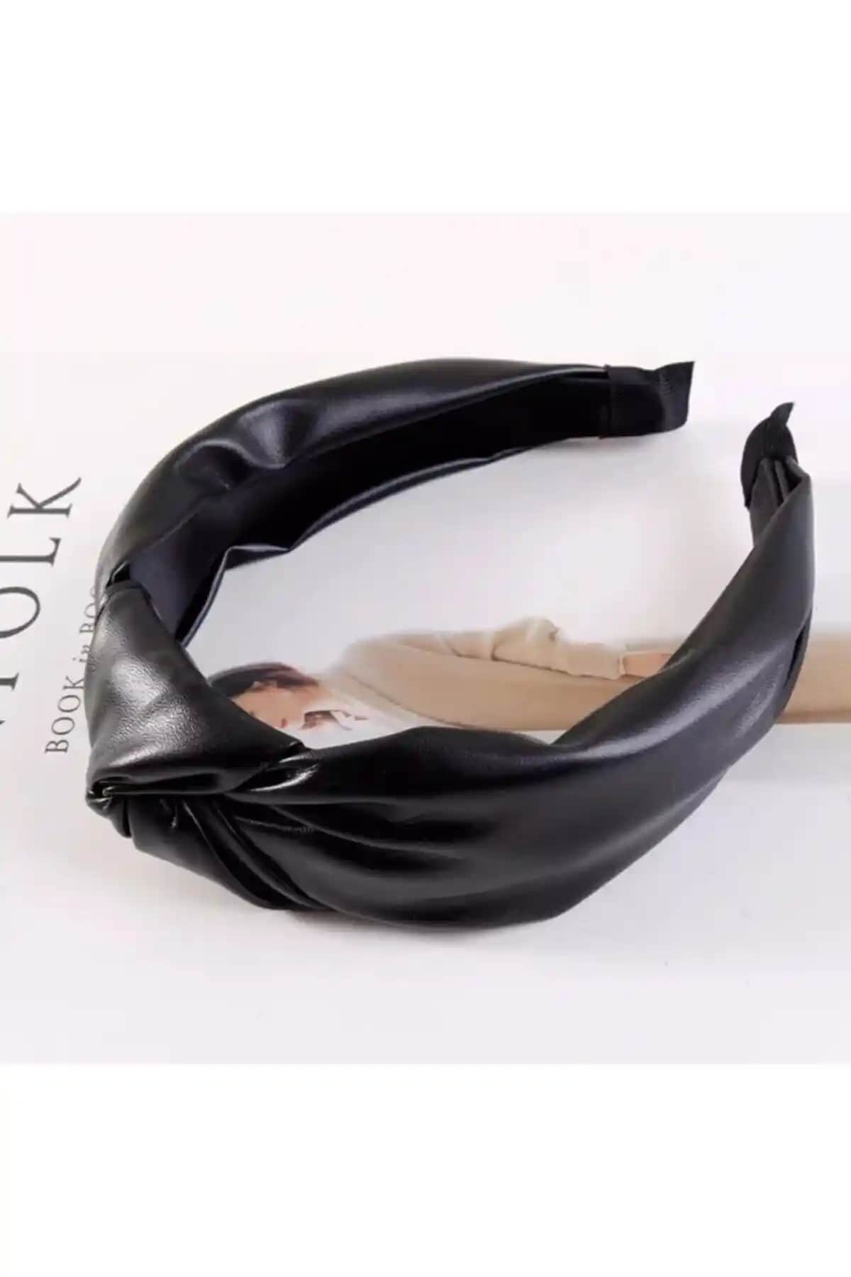 HALHALMILL Siyah Suni Deri Düğüm Taç Saç Bandı Kadınlar İçin Şık ve Rahat Kullanım