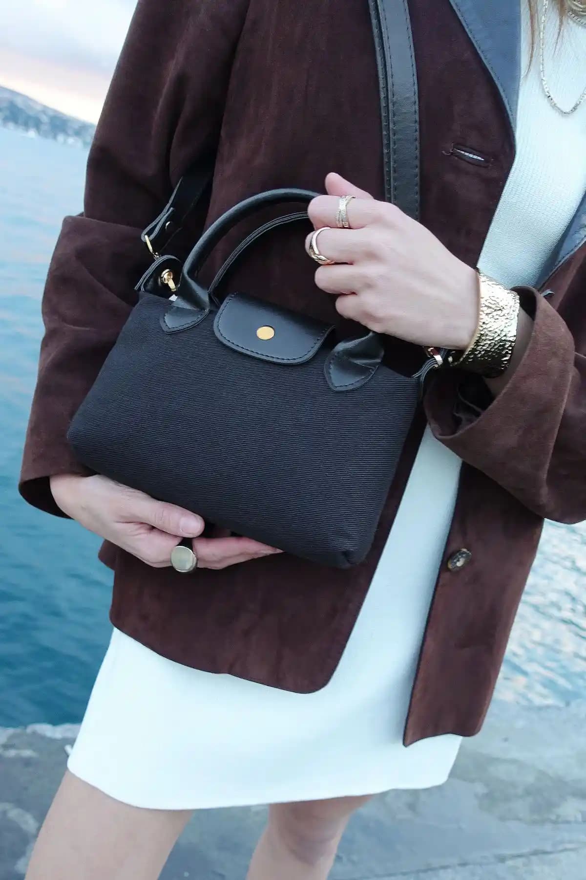 Housebags Siyah Kanvas Çok Yönlü PU Deri Çanta Modern ve Dayanıklı Tasarım