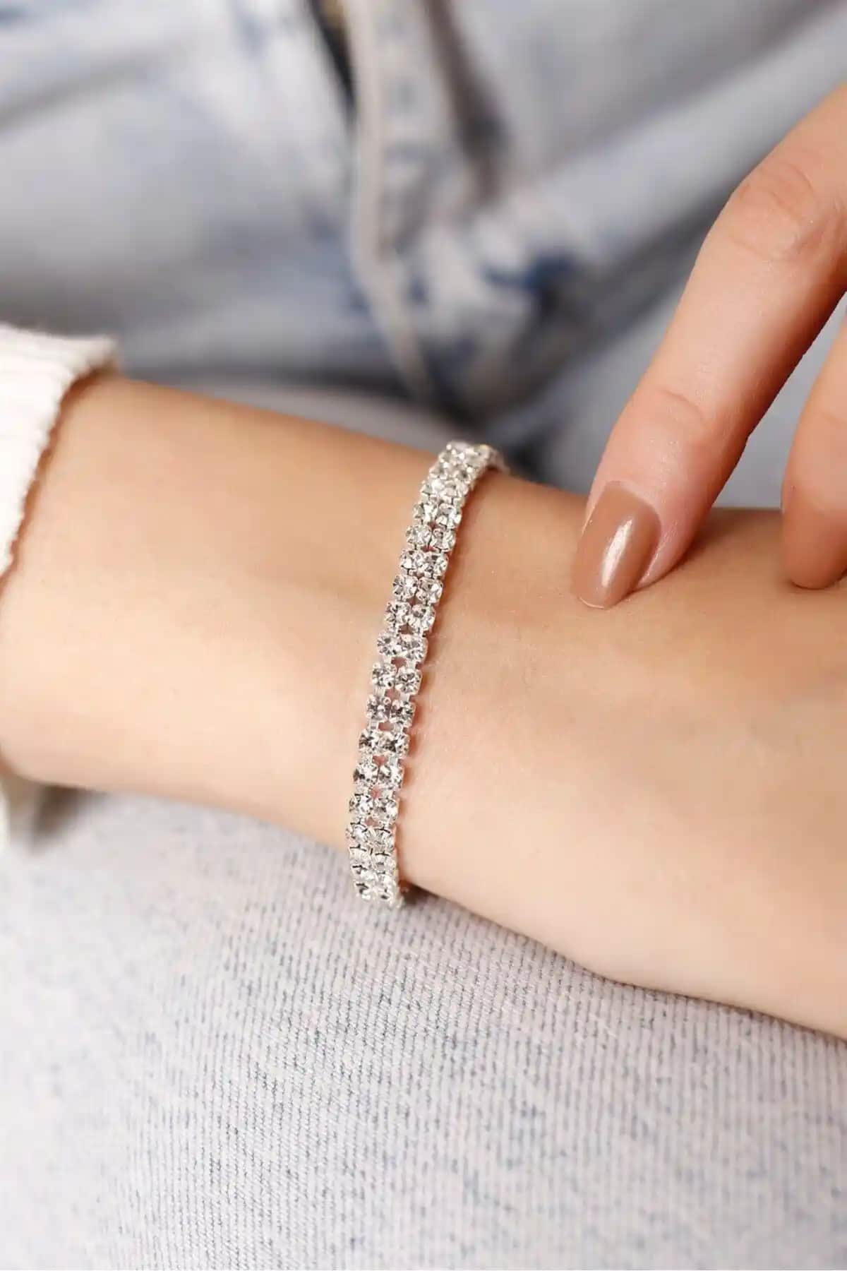 HUBANN Gümüş Kaplama 2 Sıralı Su Yolu Bileklik Modern ve Şık Tasarım