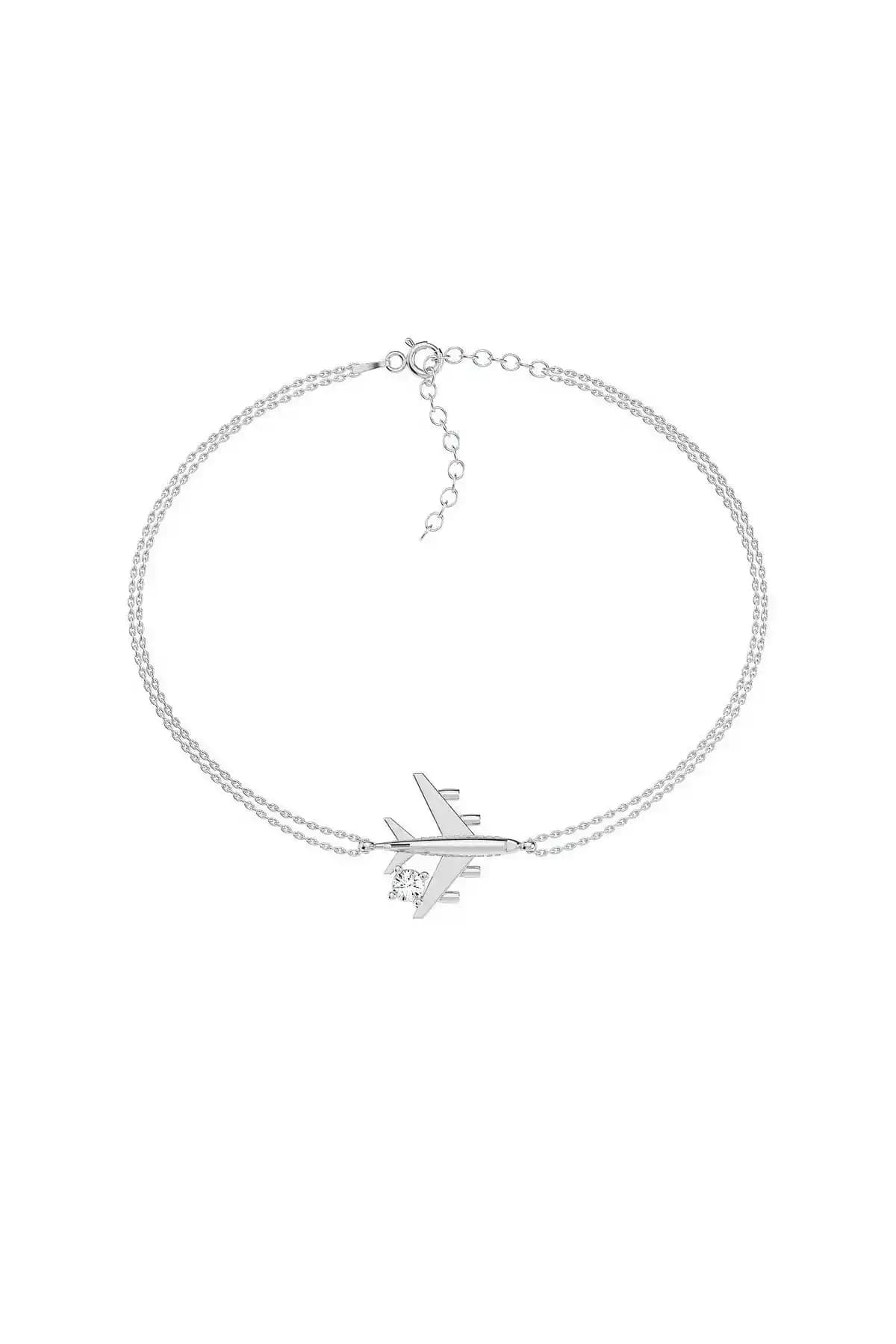 Indigo Takı Kadın Gümüş Tek Taşlı Uçak Figürlü Bileklik Modern ve Zarif Tasarım