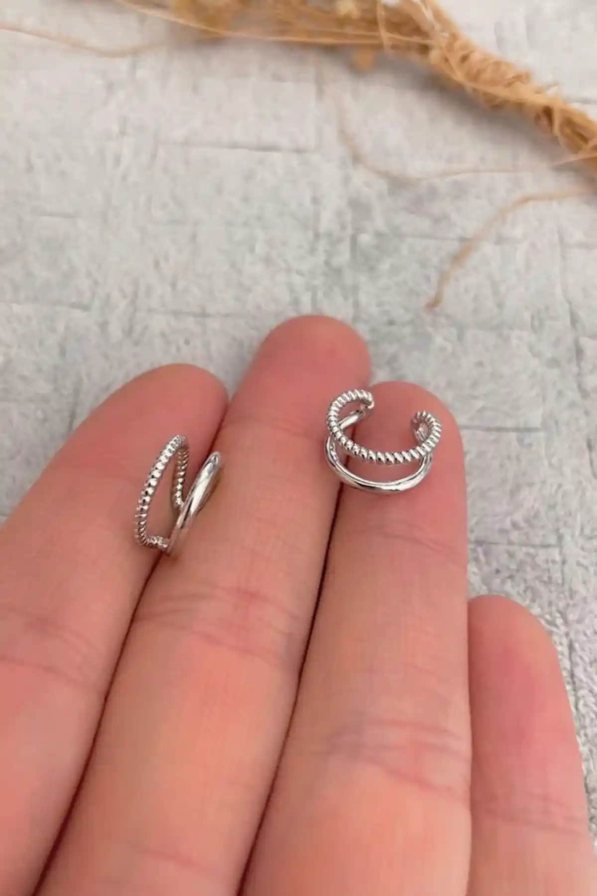 Jaida Moda Kadın Gri Paslanmaz Çelik Deliksiz Sıkıştırma Ear Cuff Küpe
