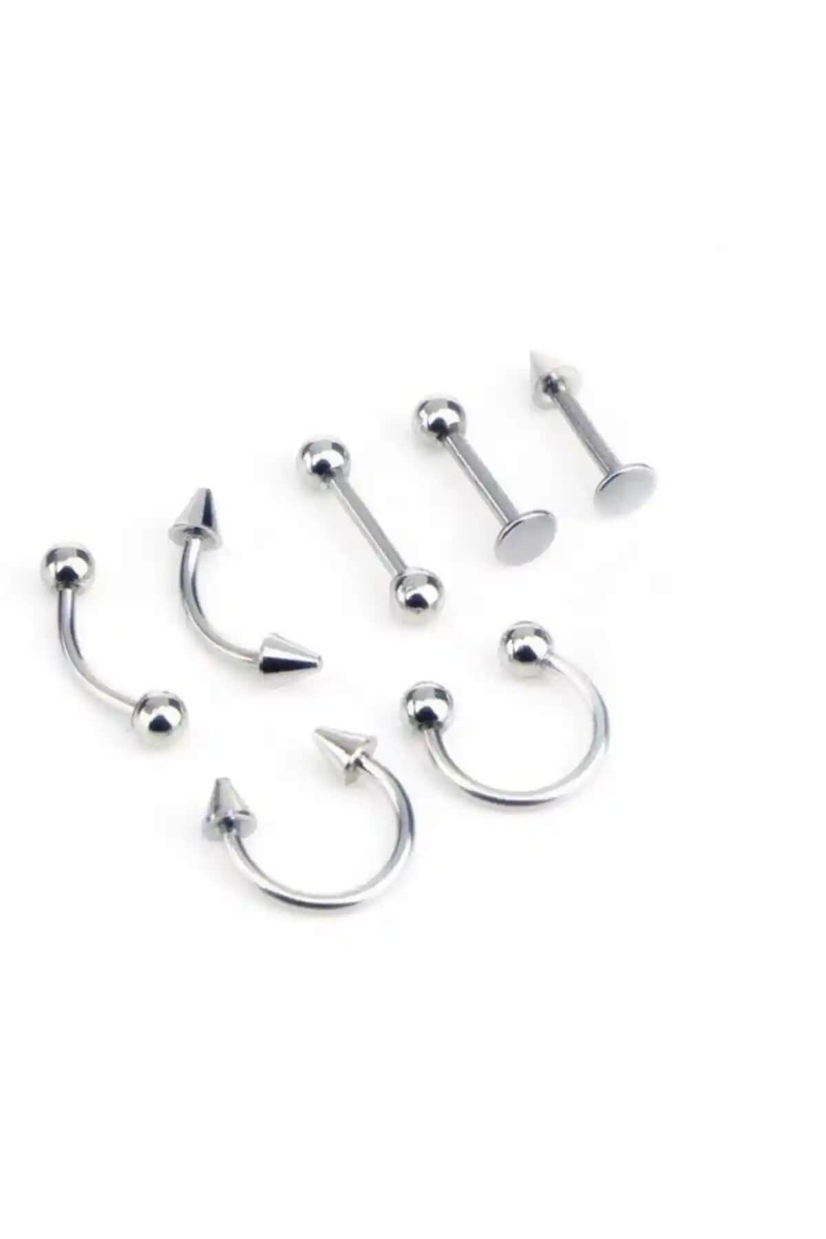 Jaida Moda Unisex Gümüş Cerrahi Çelik Piercing Seti Şık ve Dayanıklı Tasarım