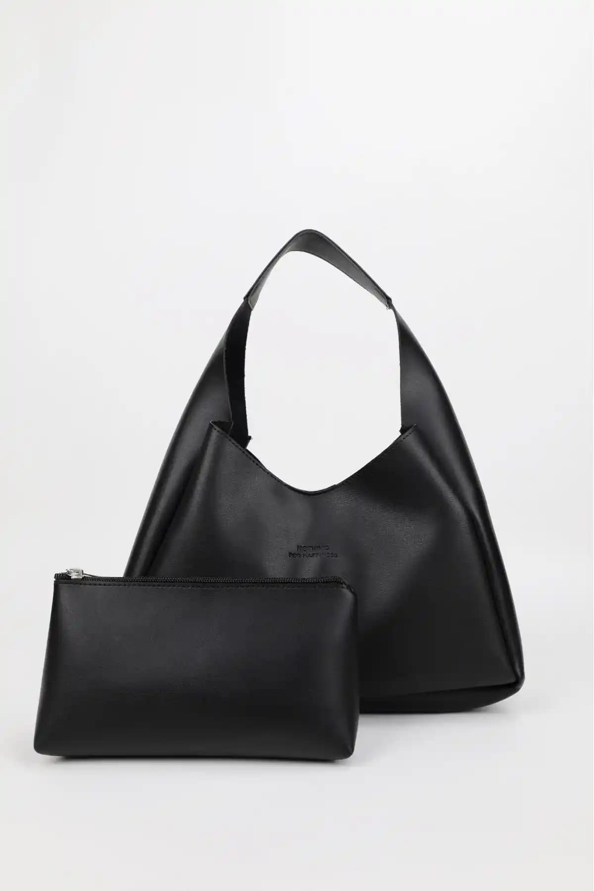 Kadınlar İçin Siyah Suni Deri Makyaj Çantası Günlük Kullanım ve Şıklık İçin Uygun