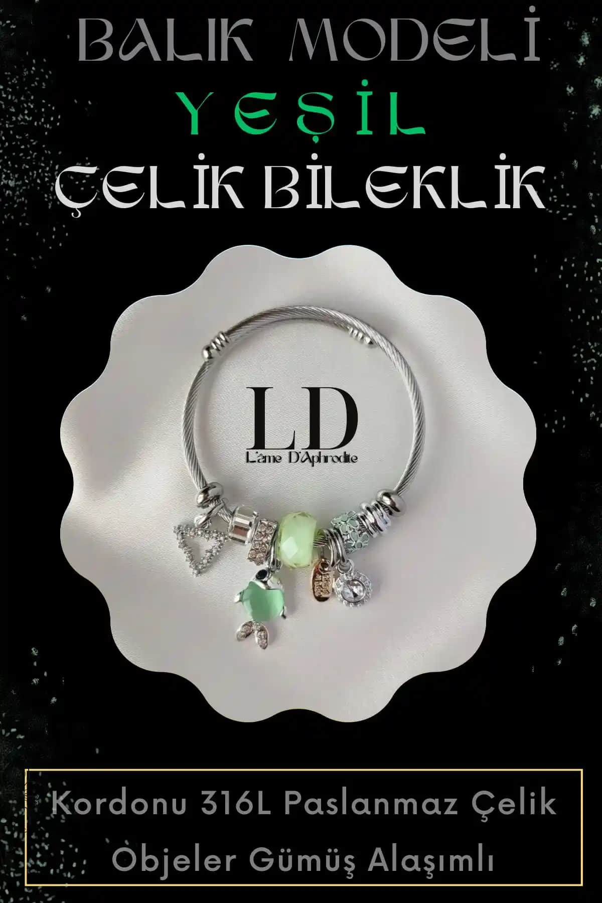 Kadınlar İçin Yeşil Balıklı Paslanmaz Çelik Bileklik Şık ve Dayanıklı Tasarım