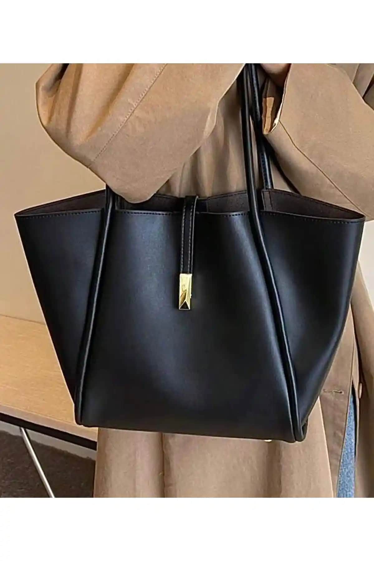 Katusa Kadın Siyah Omuz Çantası Metal Tokalı Şık ve Dayanıklı Tasarım