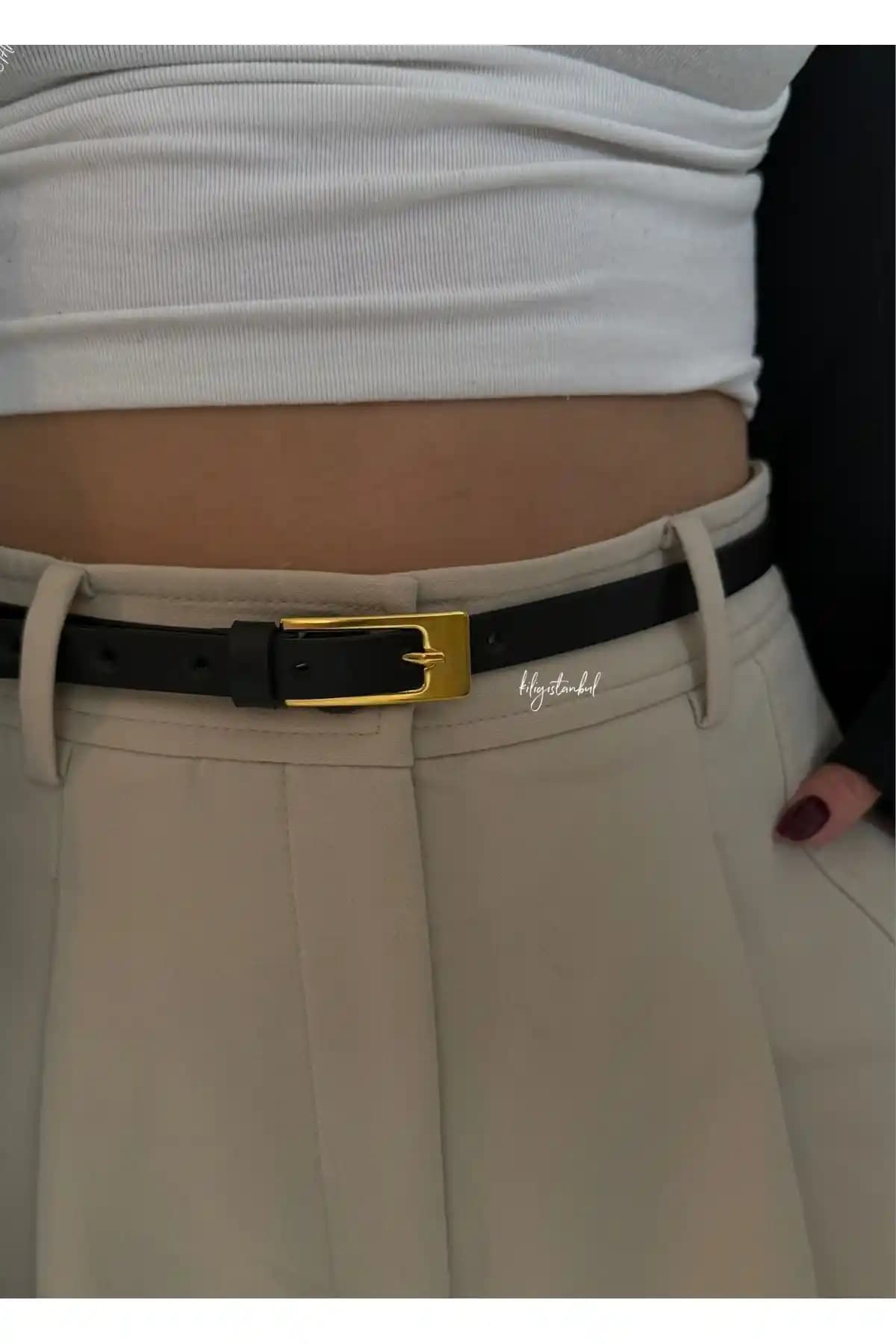 KİLİGİSTANBUL Marlo Gold Tokalı Kemer 100 cm Şıklık ve Fonksiyonellik Bir Arada