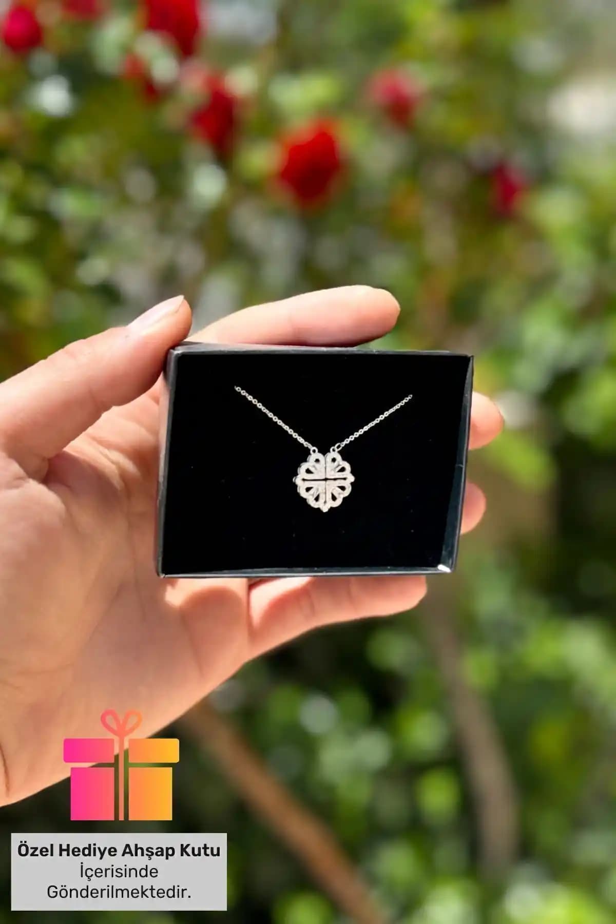 Lucente Jewellery Dört Yapraklı Yonca Kalpli Aşk Kolyesi Gümüş Şans ve Sevgi Sembolü