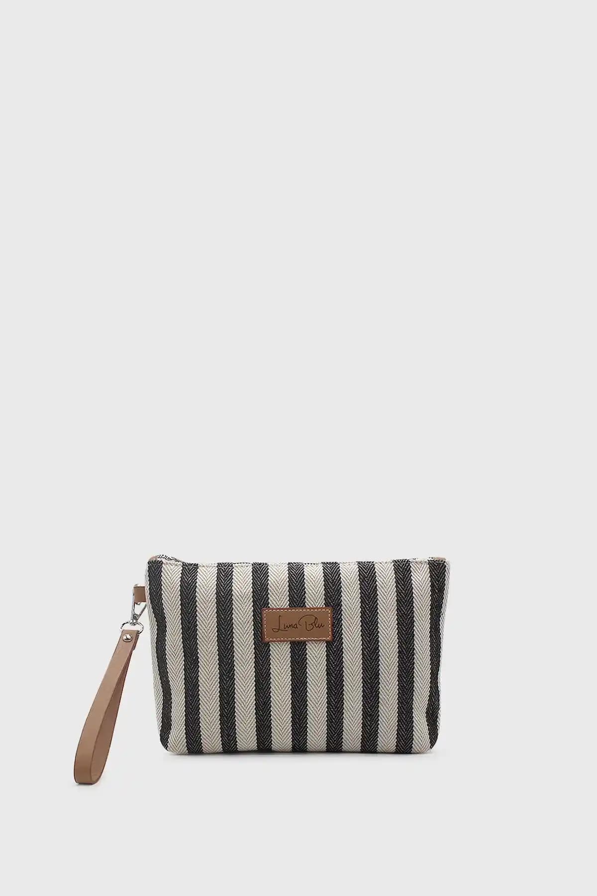 LUNABLU Kadın Çizgili Keten Clutch Çanta Şıklık ve Fonksiyonelliğin Modern Buluşması