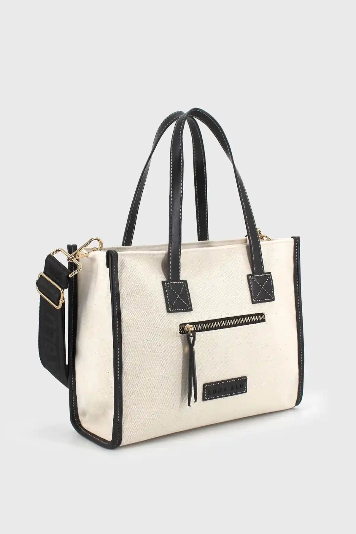 LUNABLU Kadın Siyah Kanvas Fermuar Detaylı Çapraz Askılı Günlük Kullanım Çantası