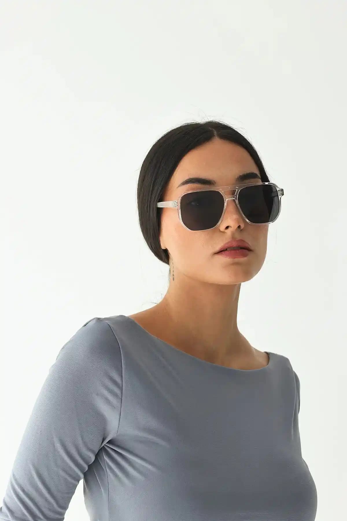 Modalucci Yeni Sezon Şeffaf Siyah Cam Unisex Güneş Gözlüğü Modern ve Şık Tasarım