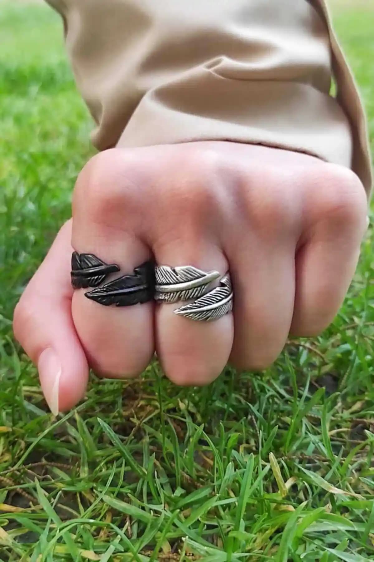 Modern ve Şık Doğadan İlham Alan Yüzük Seti Gümüş Kaplama Tasarım