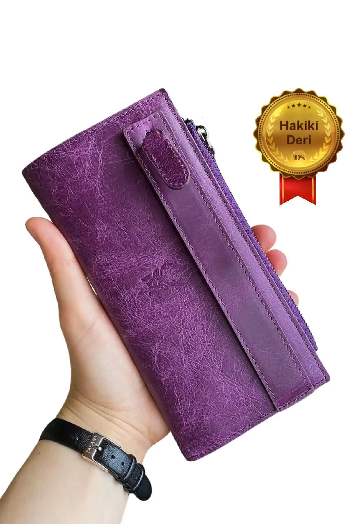 Modica Mannu Elite Serisi Mor El Bantlı Gerçek Deri Bozuk Para Bölmeli Cüzdan