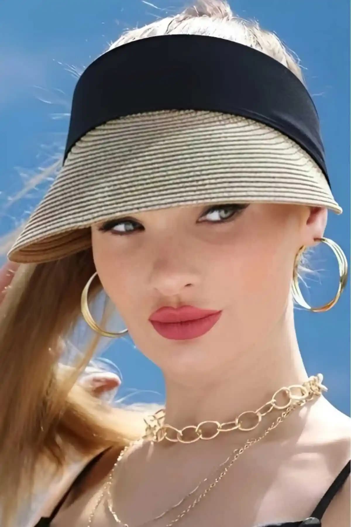 Mood Agenda Kadın Hasır Vizör Şapka Geniş yüzü kapatan güneş koruyucu tasarım