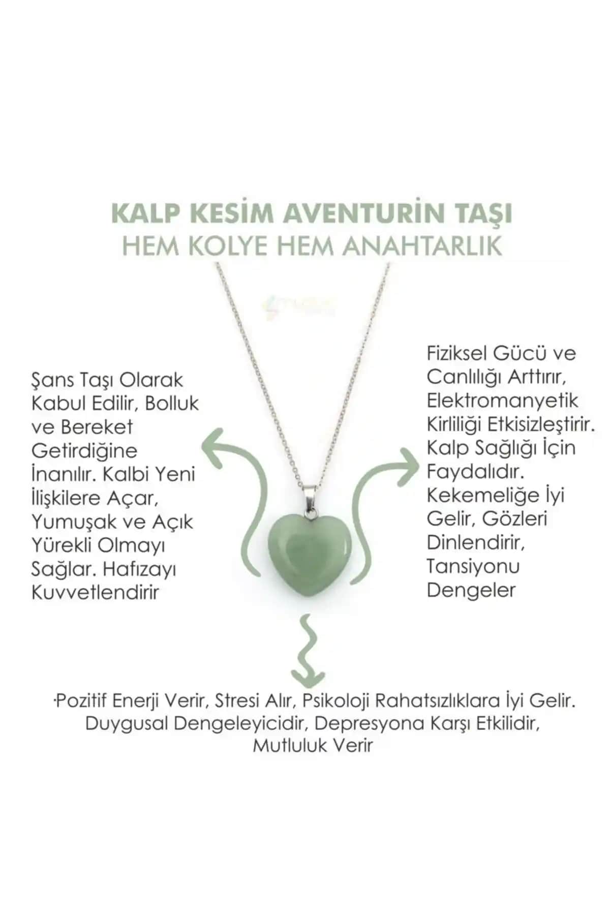 Mystic Energy Doğal Aventurin Kalp Kesim Kolye ve Anahtarlık Doğanın Gücüyle Şifa ve Şıklık