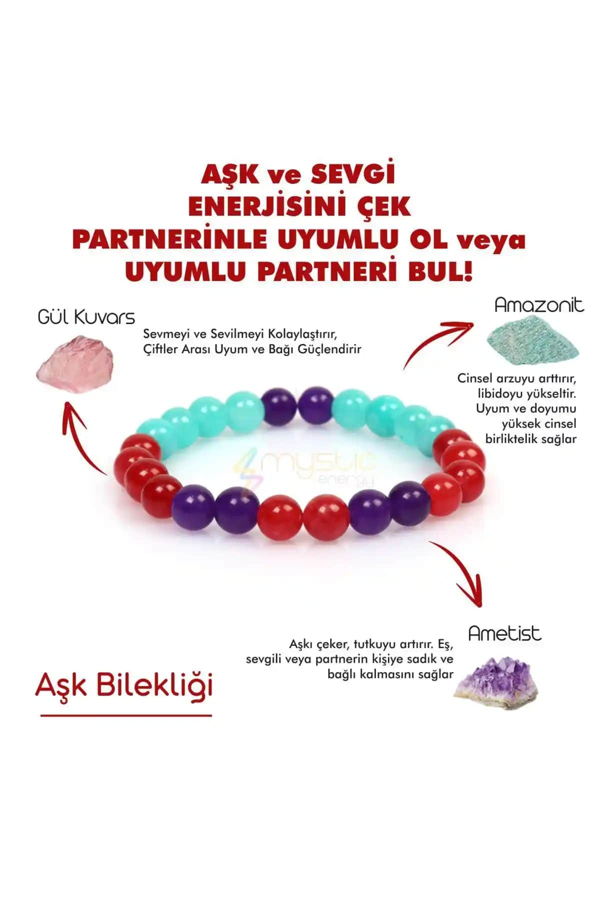 Mystic Energy Doğal Taş Çiftler Uyum ve Aşk Bilekliği - Enerji Dengeleyici Takı