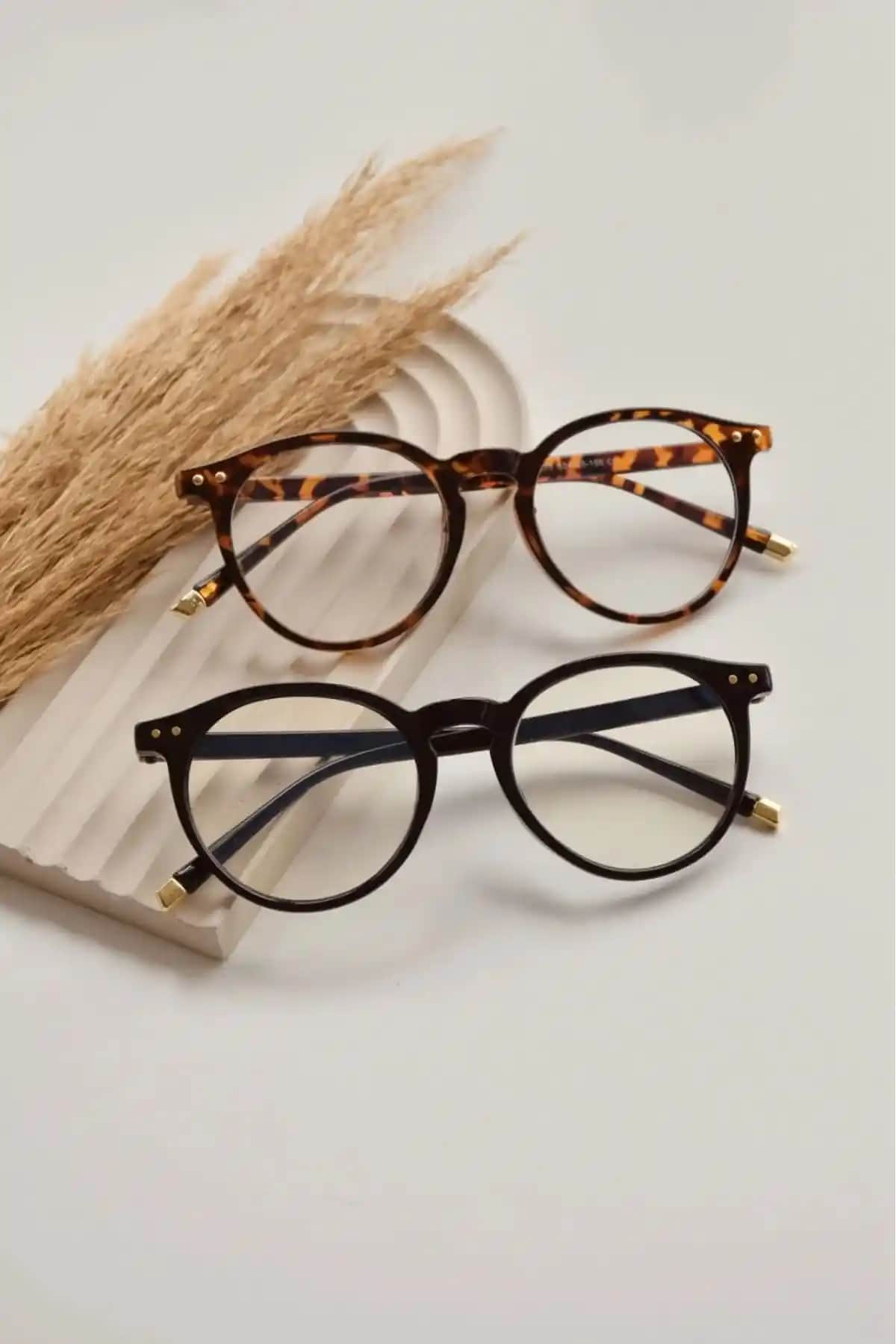 Nilu Moda Unisex Mavi Işık Koruma UV 400 Leopar Desenli Siyah Gözlük Seti