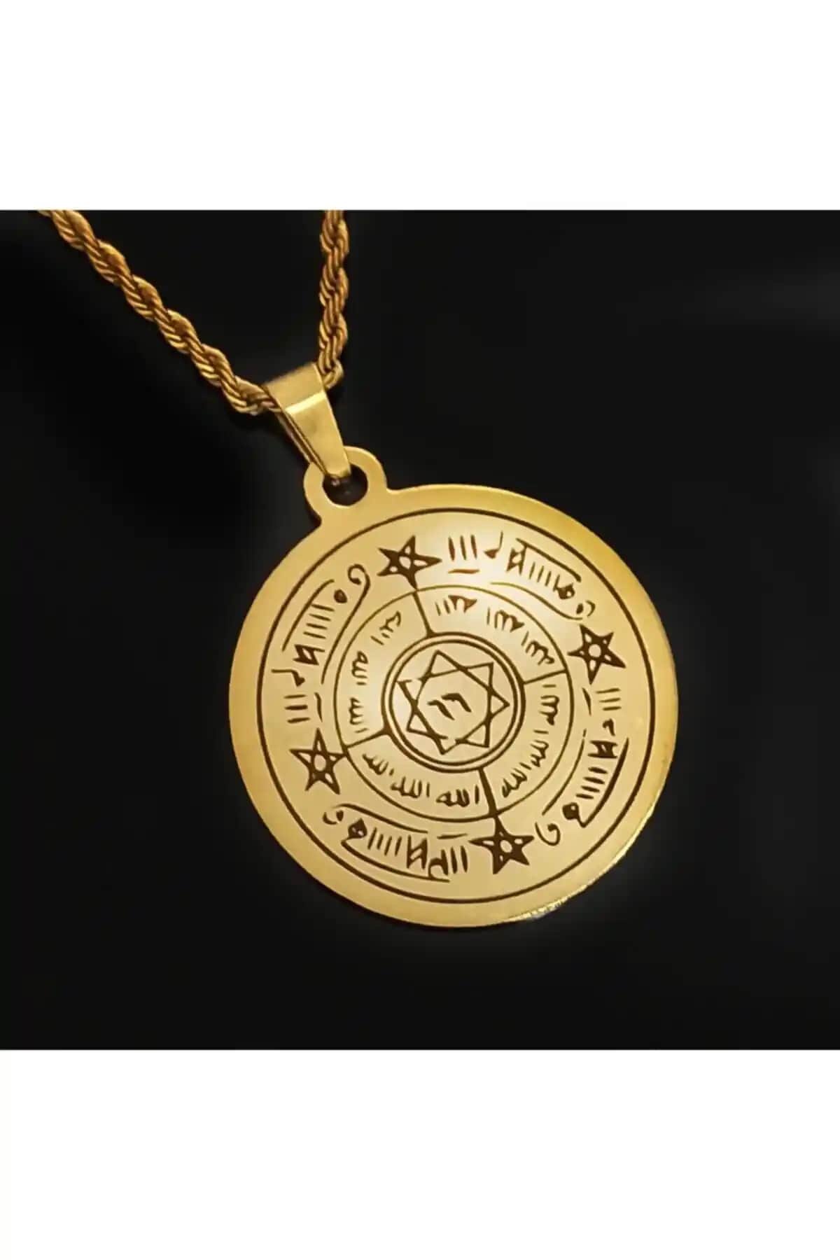 Osmanlı Esintili Gümüş Celcelutiye ve Ismi Azam Vefkli Altın Kaplama Çelik Kolye