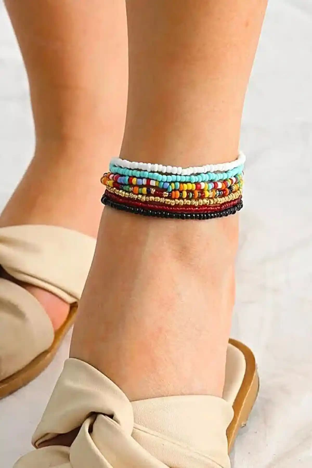 PETEK AKSESUAR Çoklu Boncuk Halhal Bileklik Seti ile Tarzınızı Yansıtın