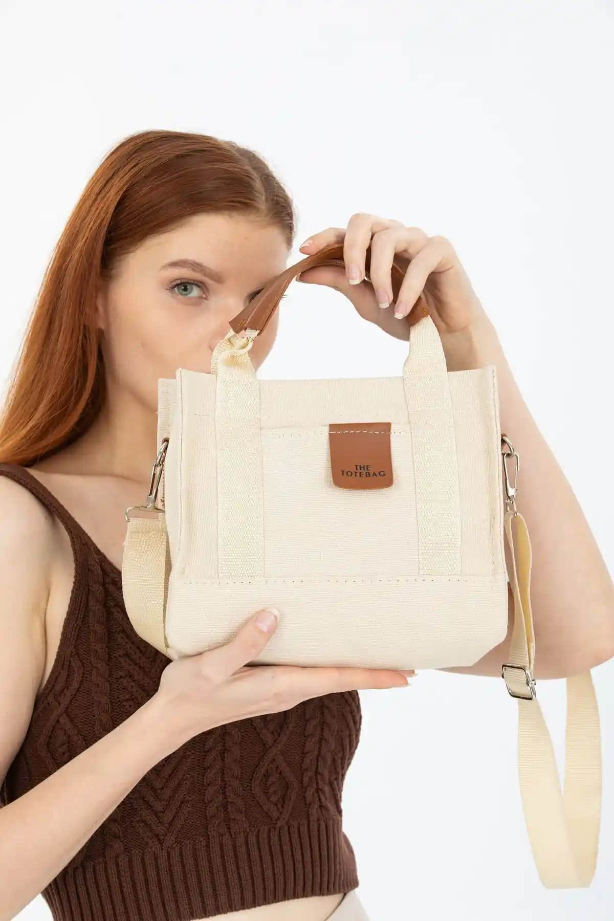 Rosmod Kadın Krem Kanvas Çanta Şık ve Hafif Tote Çanta Modeli