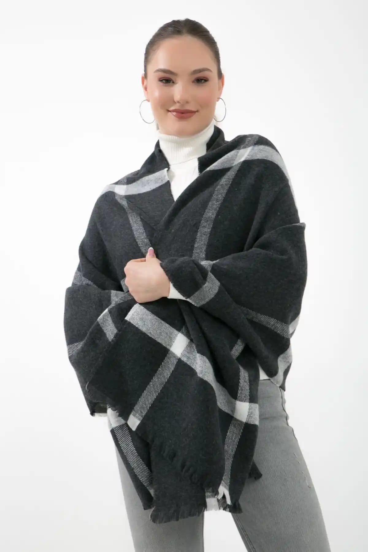 SÇ Saraçoğlu Kadın Yumuşak Dokulu Ekose Kışlık Şal ve Atkı, Sıcak ve Şık Tasarım