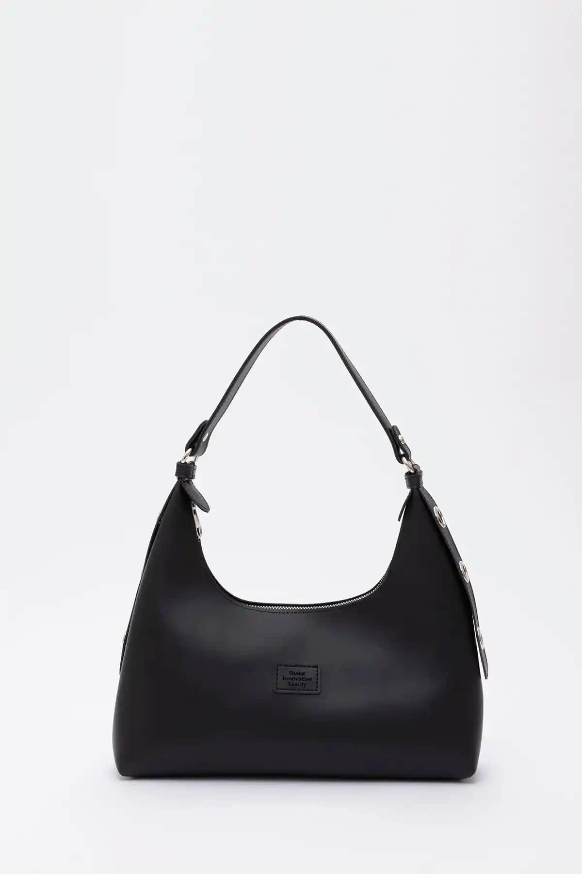 Shaka Siyah Shk82 Baget Model Tek Bölmeli Kadın Suni Deri Çanta Günlük ve Davet Şıklığı