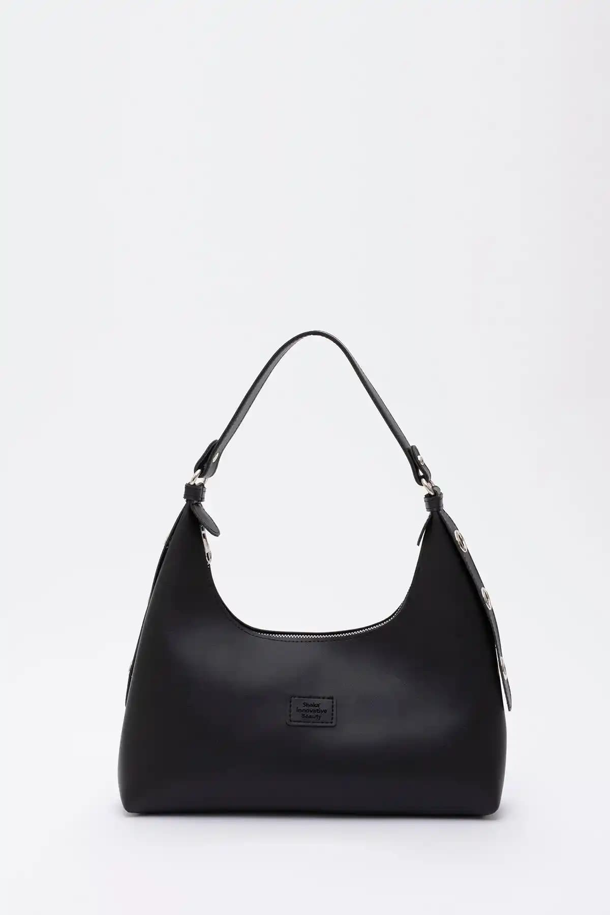 Shaka Siyah Shk82 Baget Model Tek Bölmeli Kadın Suni Deri Çanta Günlük ve Davet Şıklığı