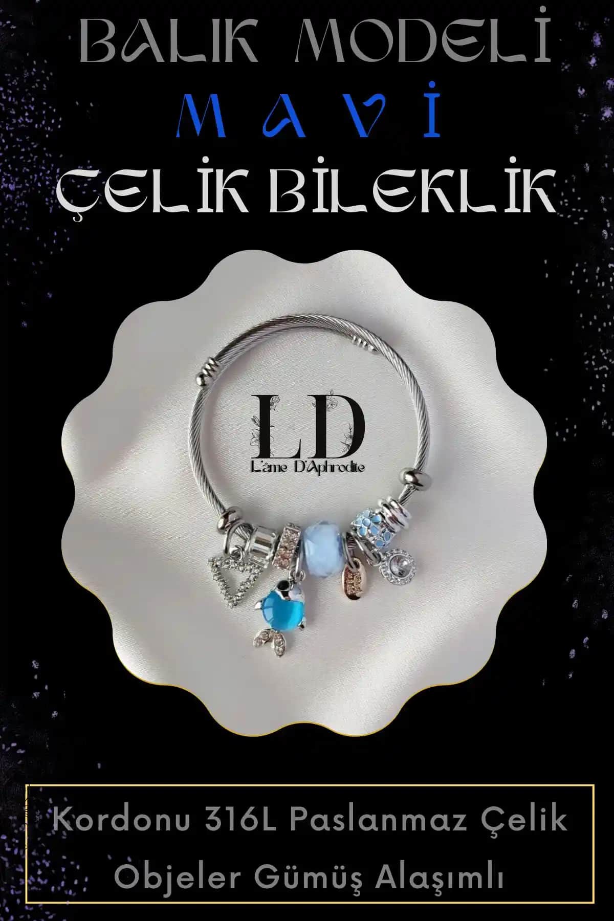 Siyah Kadın ve Kızlar İçin Mavi Balıklı Çelik Bileklik Şıklık ve Dayanıklılık Sunar