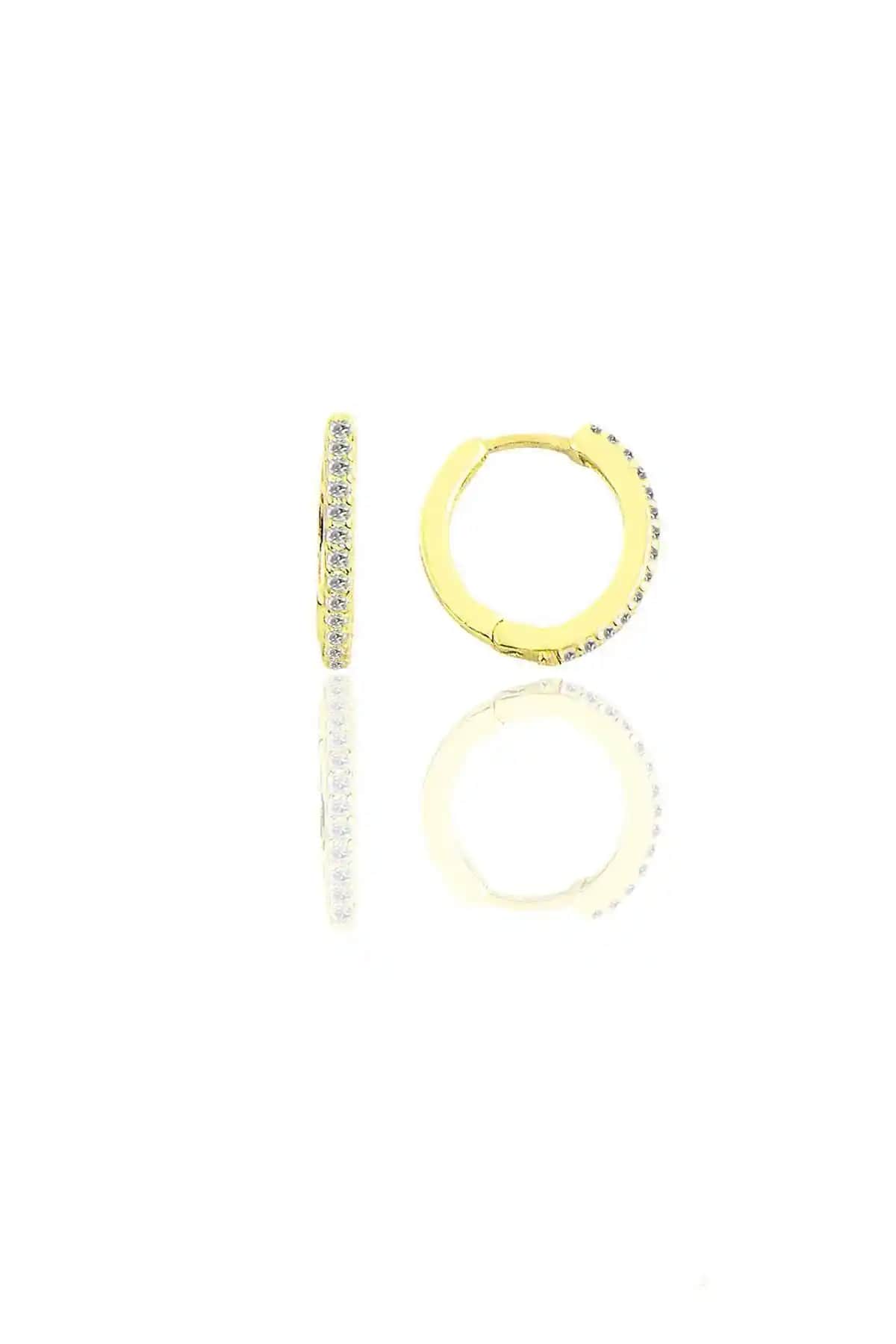 Söğütlü Silver 12 mm Zirkon Taşlı Gümüş ve Altın Kaplama Halka Küpe