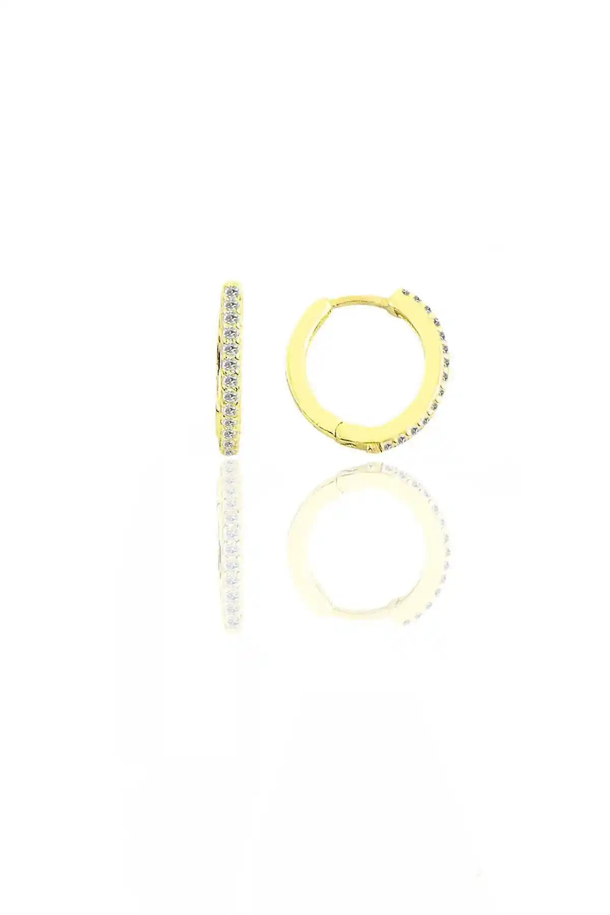 Söğütlü Silver 12 mm Zirkon Taşlı Gümüş ve Altın Kaplama Halka Küpe