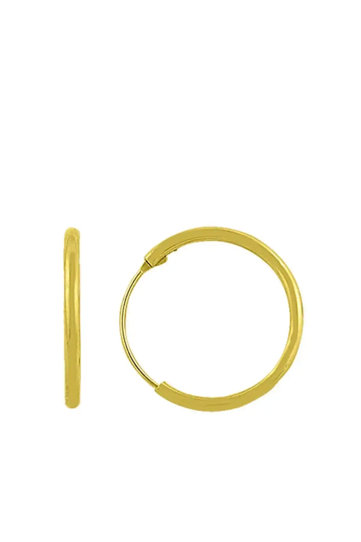 Söğütlü Silver 925 Ayar Gümüş Halka Küpe 14 mm Altın Yalız Kaplama ile Şıklık