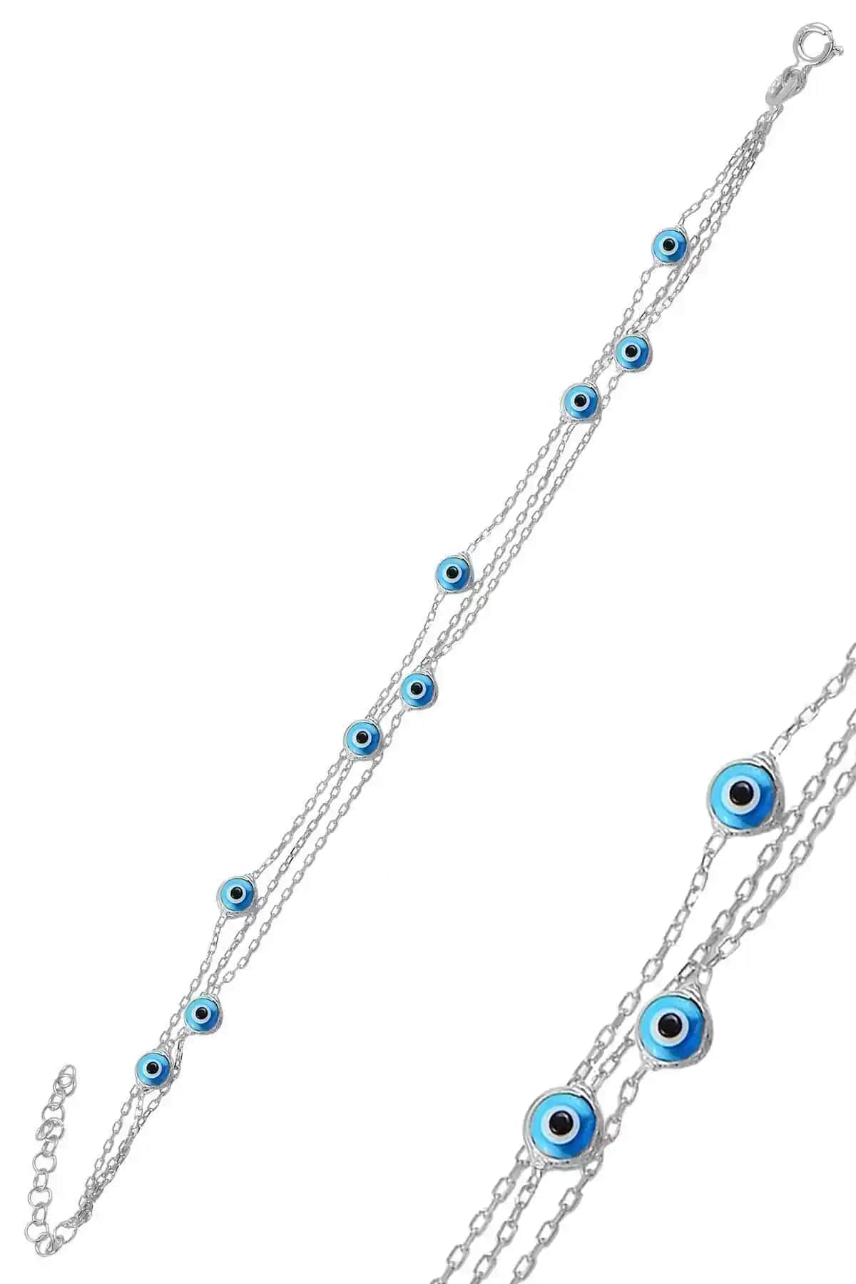 Söğütlü Silver Gümüş Rodyumlu Cam Göz Nazar Üç Zincirli Bileklik Özellikleri ve Tasarımı