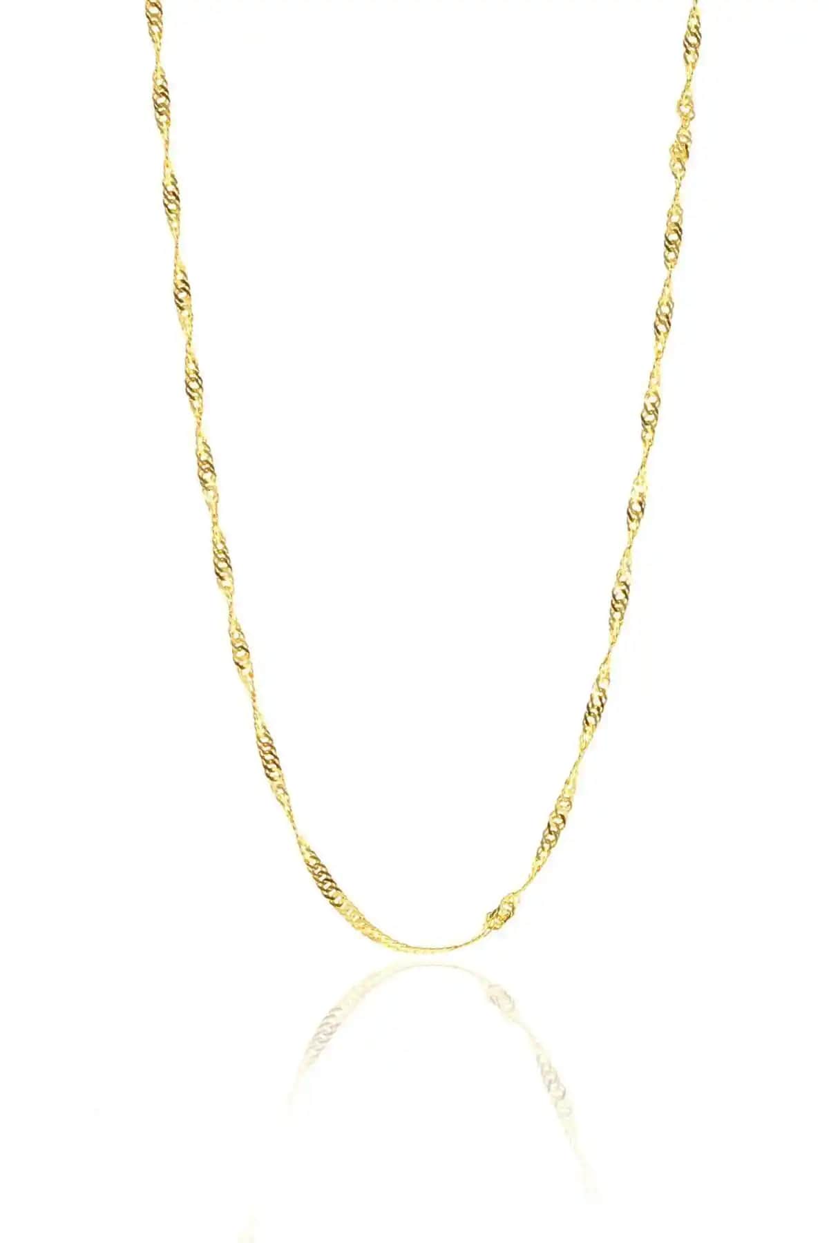 Söğütlü Silver Kadın Güldüş Altın Renkli Singapur Modeli Zincir 60 cm Şık ve Dayanıklı Takı