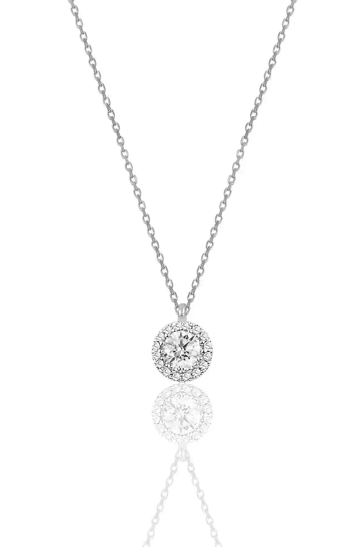 Söğütlü Silver Kadın Güldüş Pırlanta Montürlü Tek Taş Kolye 925 Ayar Gümüş Tasarım