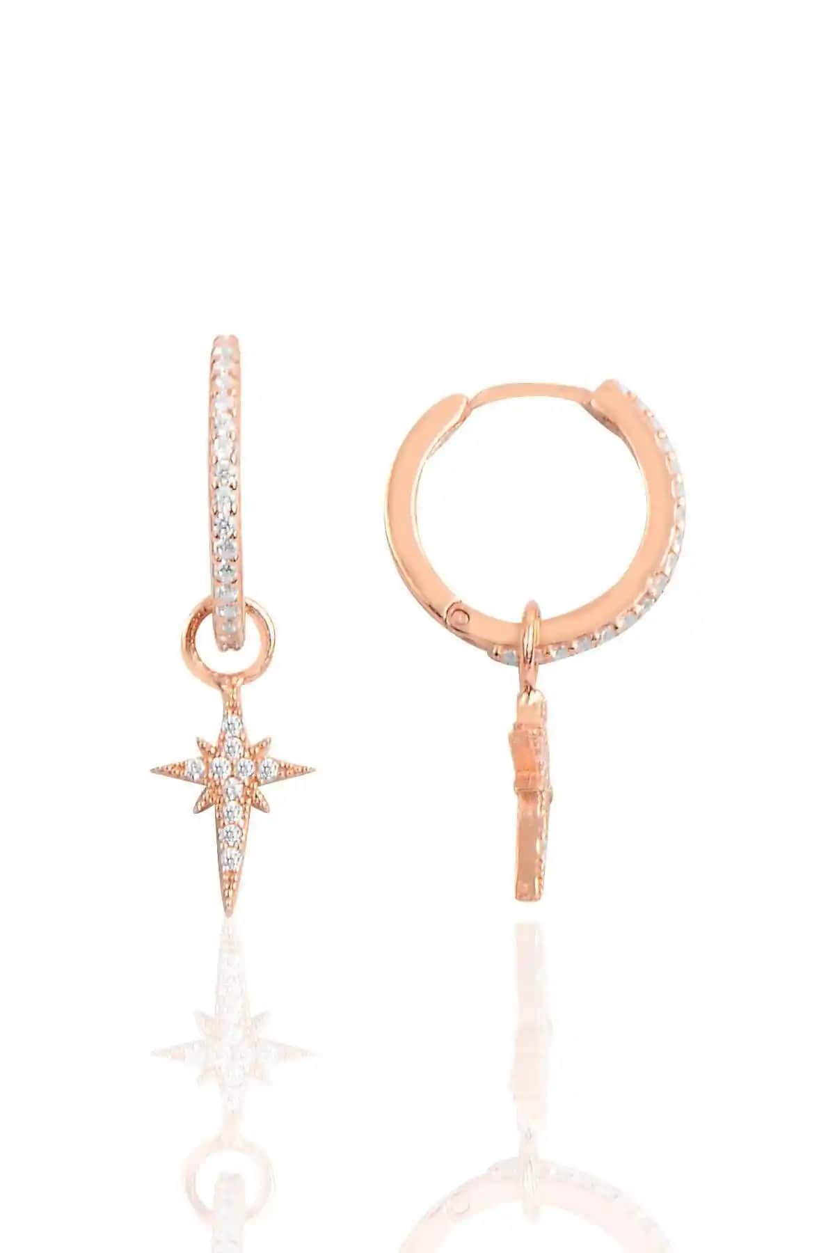 Söğütlü Silver Kutup Yıldızı Motifli Halka Küpe, Şık ve Dayanıklı Tasarım