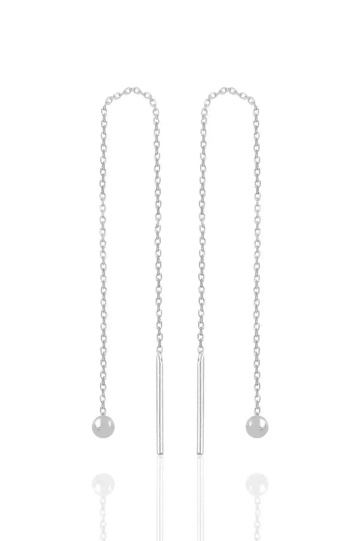 Söğütlü Silver Rodyum Kaplama Gümüş Toplu Zincir Küpe Modern ve Dayanıklı Tasarım