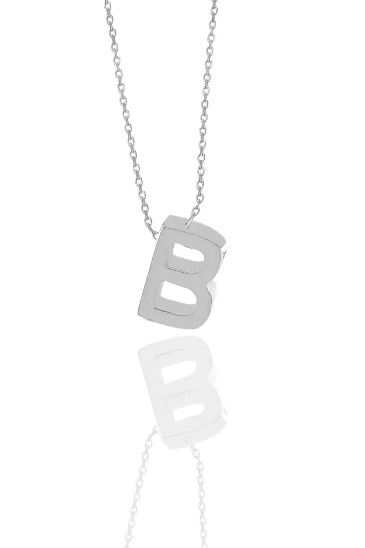 Söğütlü Silver Rodyumlu Minimal B Harf Kolye - Şık ve Dayanıklı Gümüş Takı Seçeneği