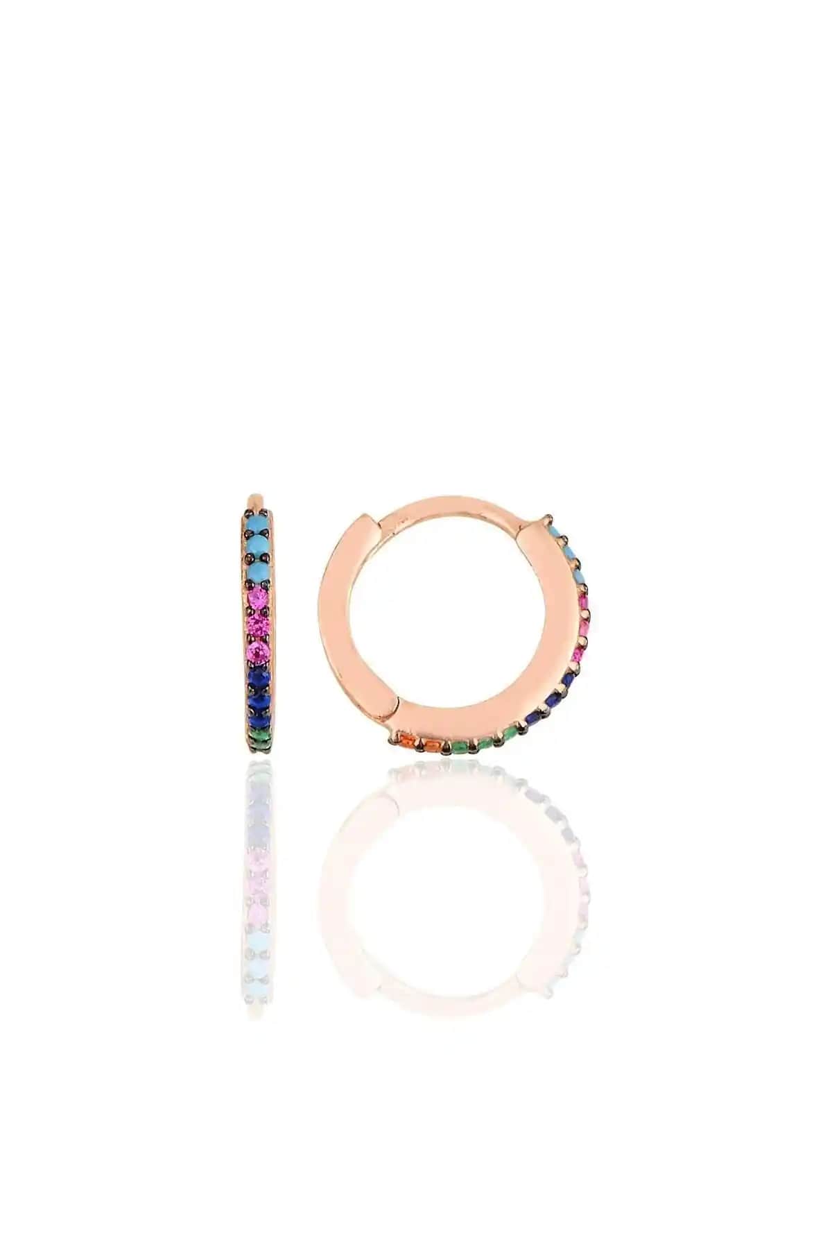 Söğütlü Silver Rose Renkli Taşlı 12 mm Halka Küpe Şıklık ve Dayanıklılık Sunar