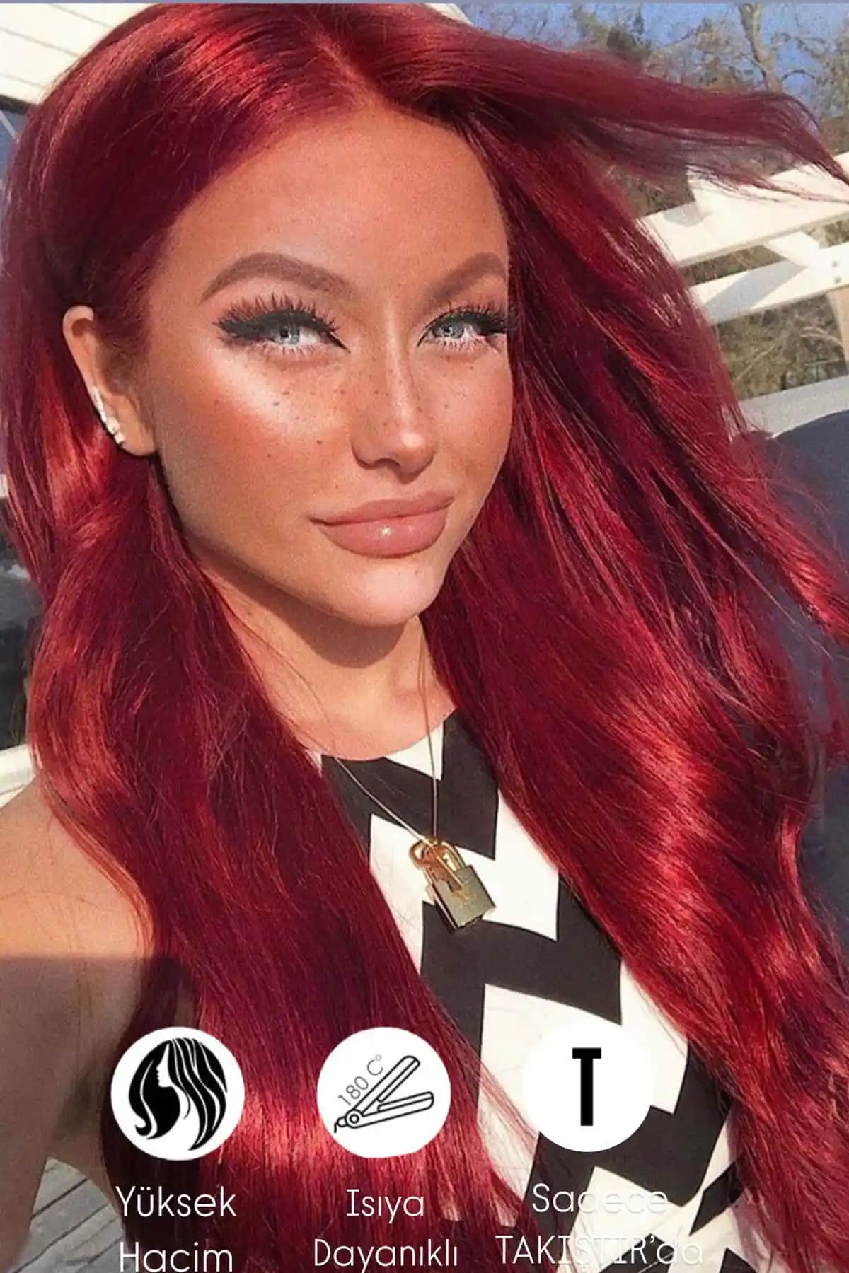 Takıştır ısıya dayanıklı kırmızı yarımay saç aksesuarı 60 cm uzunluk ve kolay kullanım