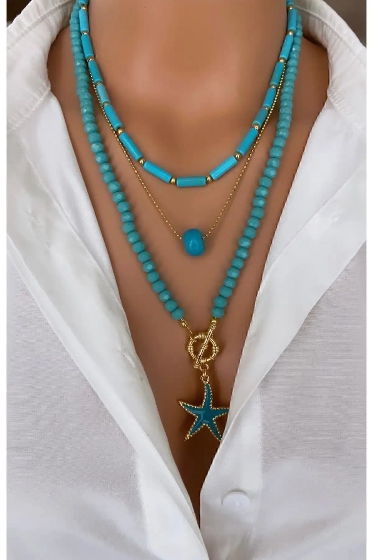 Trend Jewelry Mavi Yıldız Kadın Çoklu Kolye Şık ve Anlamlı Tasarım Özellikleri