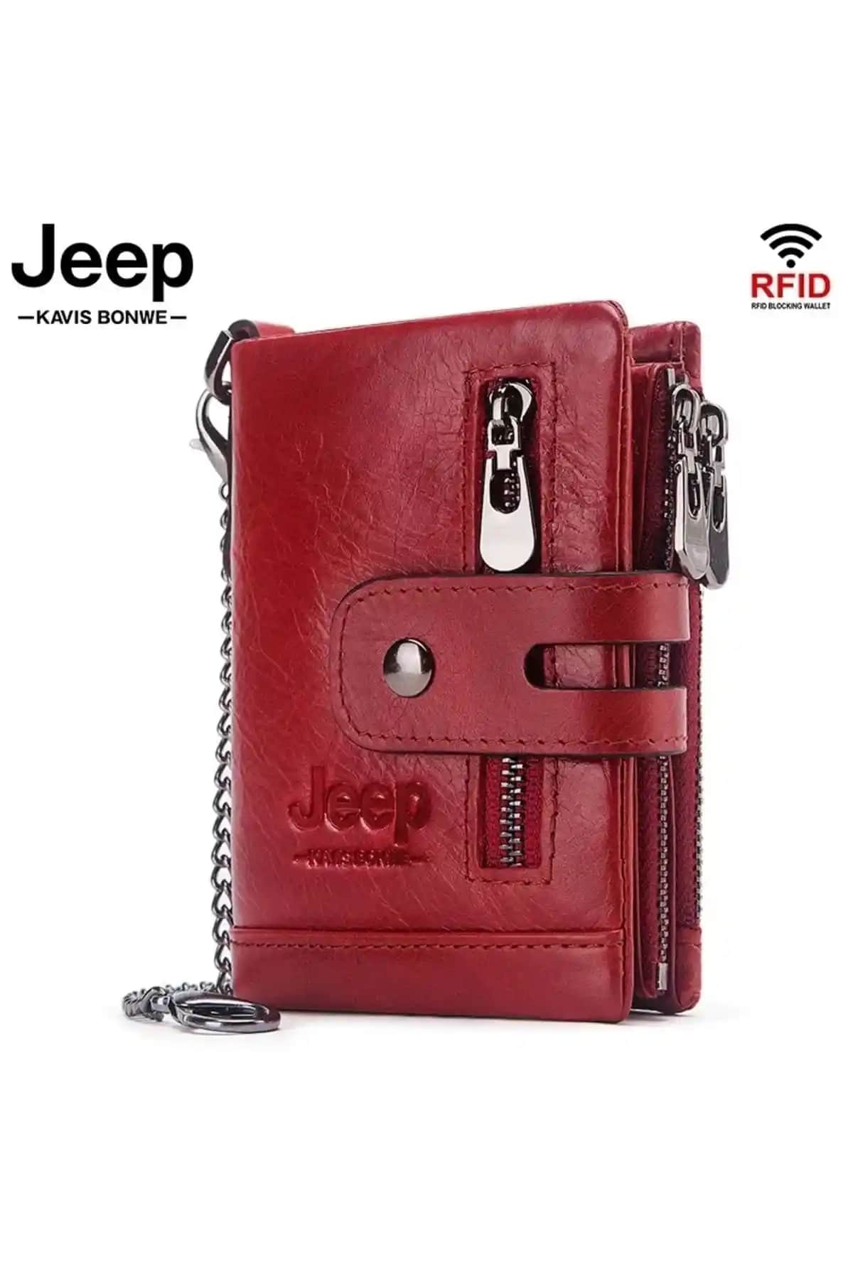 Unisex Kırmızı Hakiki Deri Retro Tasarımlı Büyük Boy Cüzdan