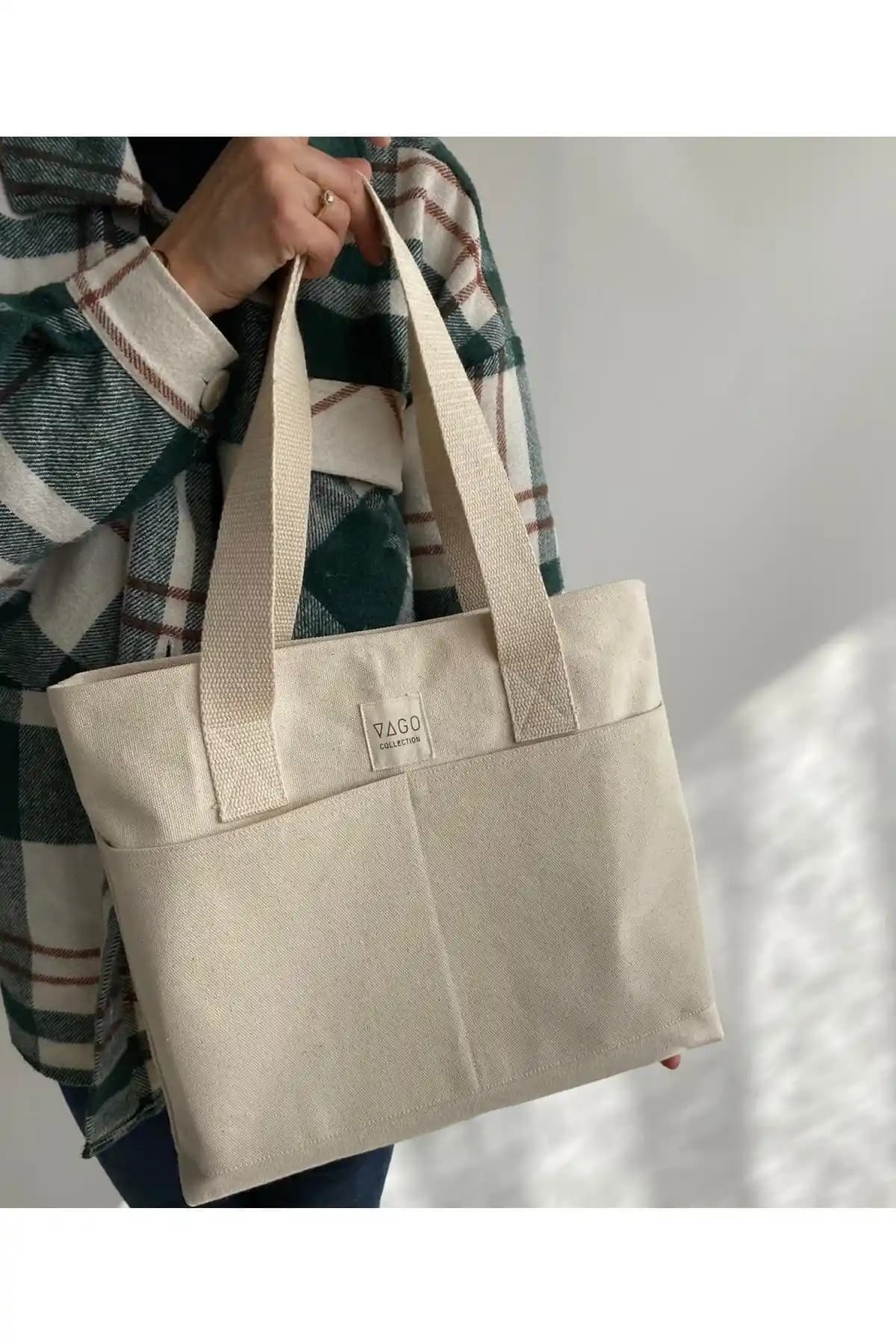 VAGO COLLECTION Bej Eko Kanvas Çanta Günlük Şıklık ve Fonksiyonellik İçin Uygun Bir Seçenek