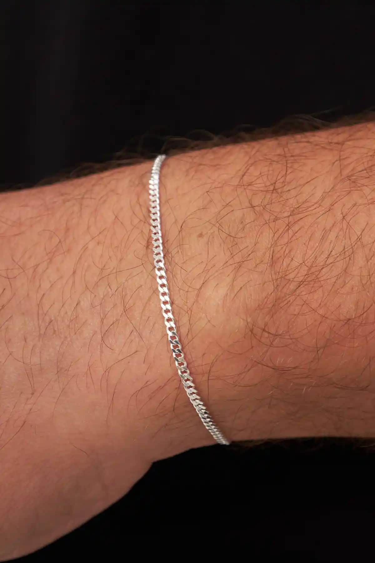 Ventino Silver 2.5mm Gurmet Erkek Zincir Bileklik - Dayanıklı ve Şık Tasarım