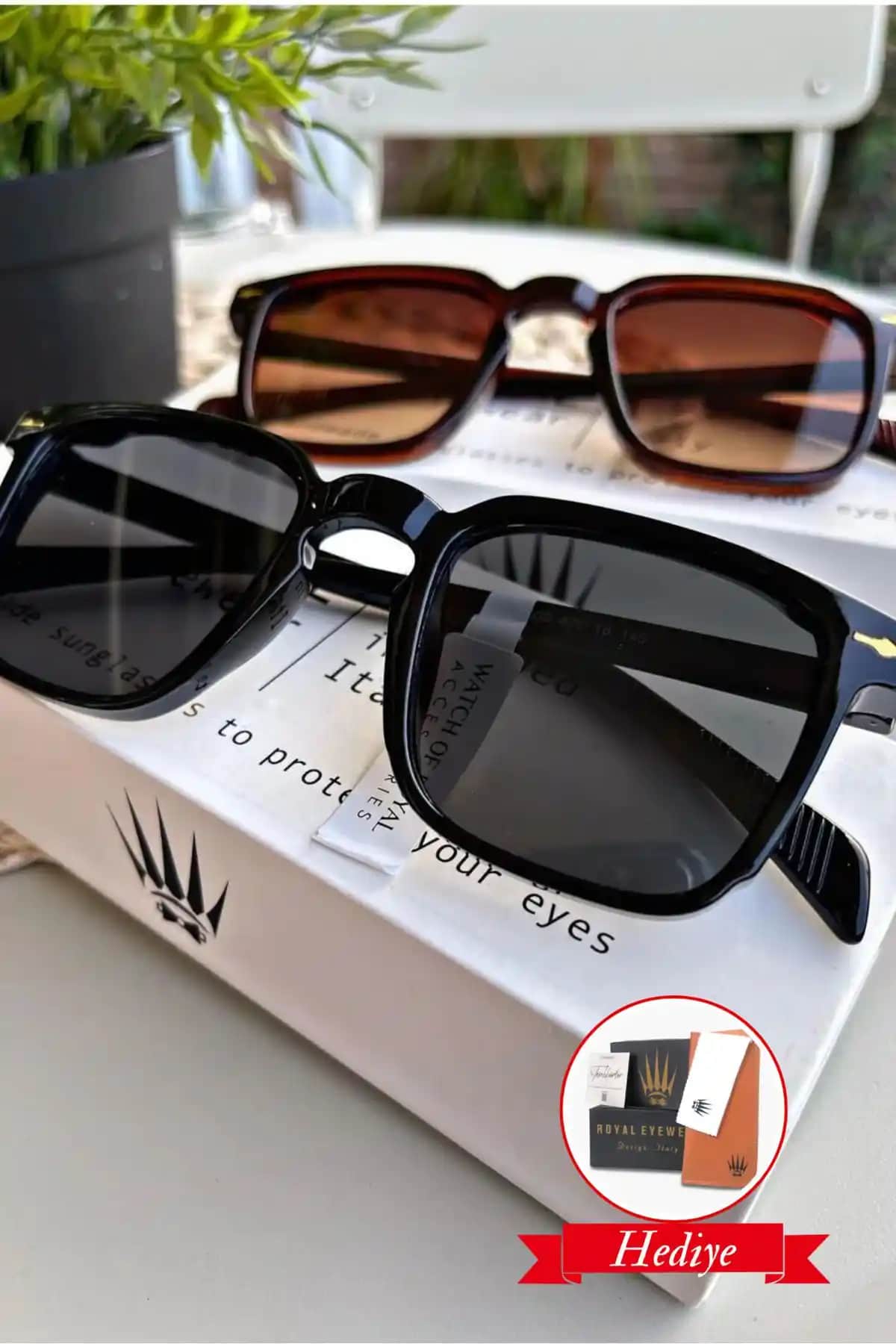 WATCHOFROYAL İkili Vintage Siyah ve Kahverengi Güneş Gözlüğü Seti Şıklık ve Koruma Sağlar