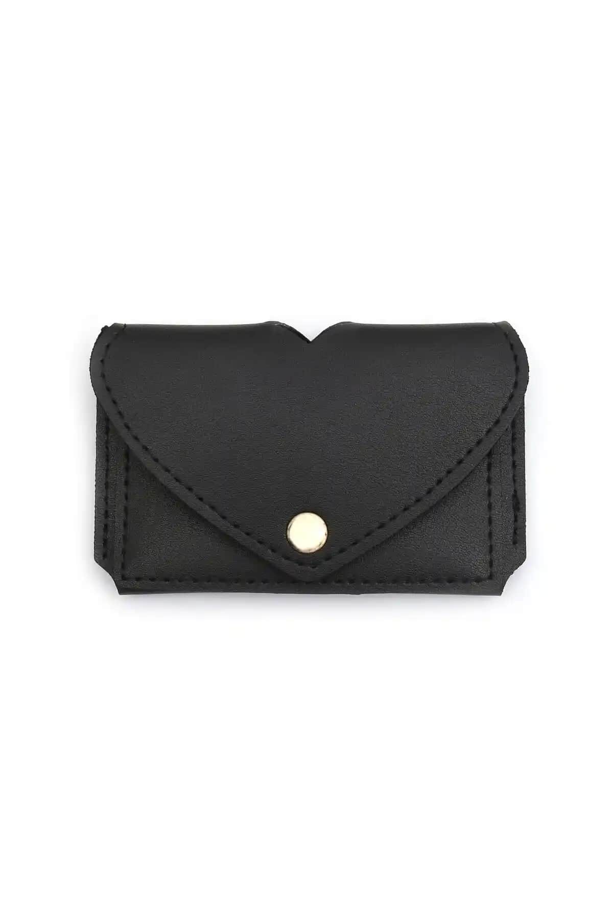 Womancraft Kadın Kartlık Kalp Şekli Siyah Suni Deri Çanta Günlük ve Özel Kullanımlar İçin