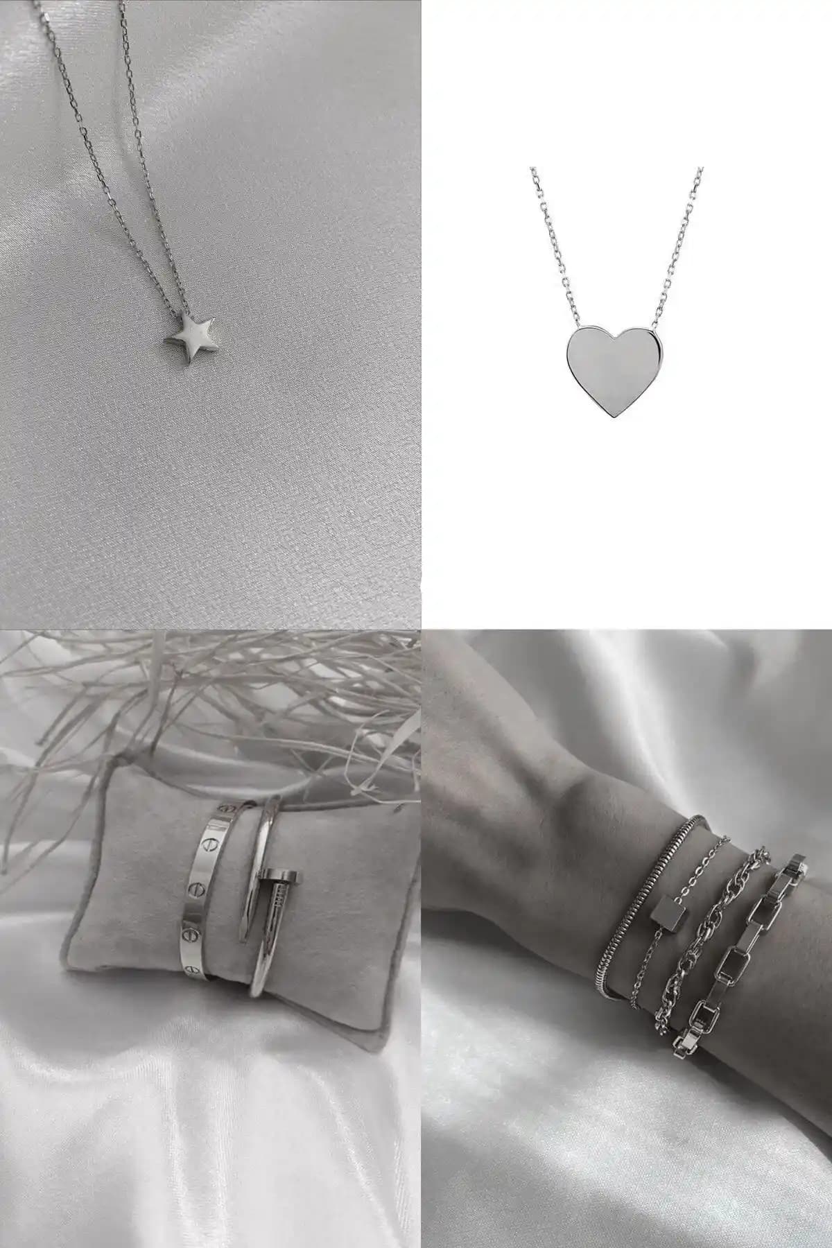 X-Lady Accessories Gümüş Renk Kalp ve Yıldız Motifli Şık Takı Seti