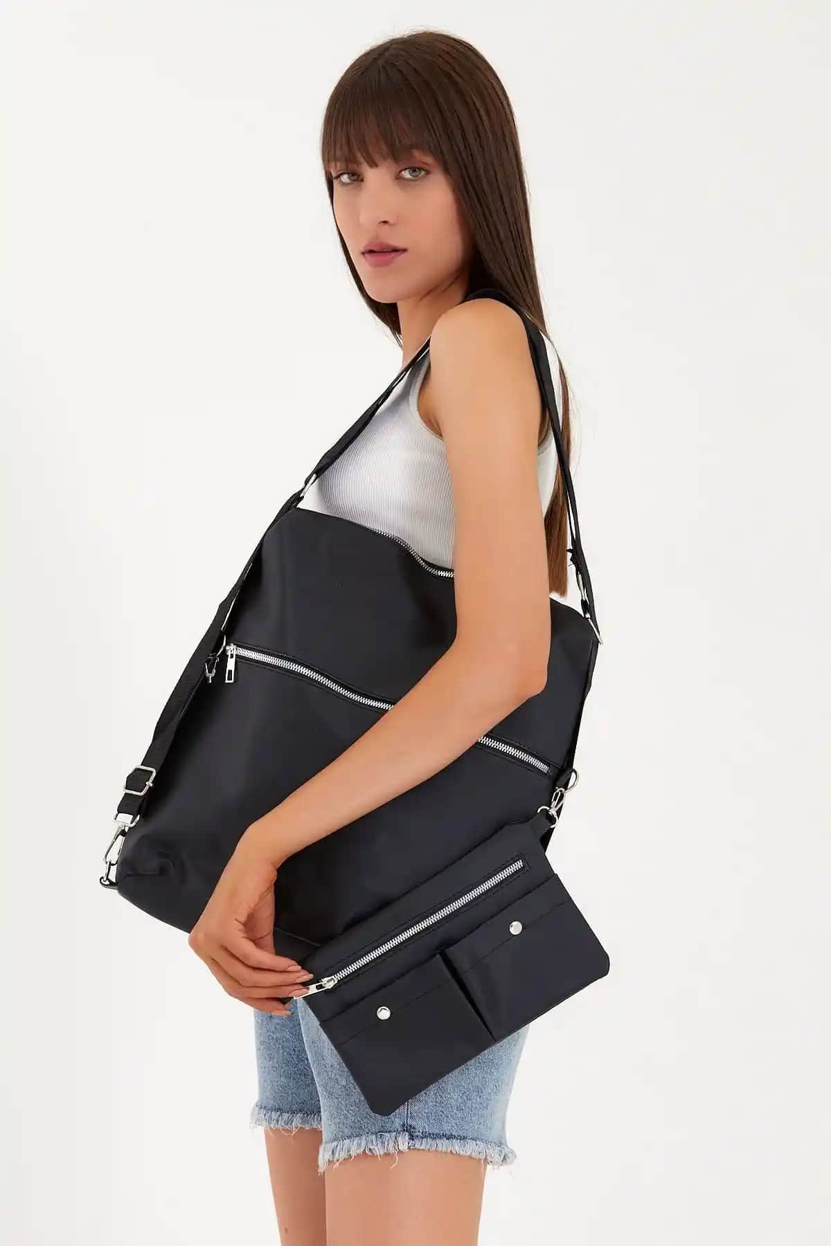 YOGII Kadın Pu Deri Çok Fonksiyonlu Omuz ve Sırt Çanta Seti Günlük ve Şık Kullanım İçin Idealdir