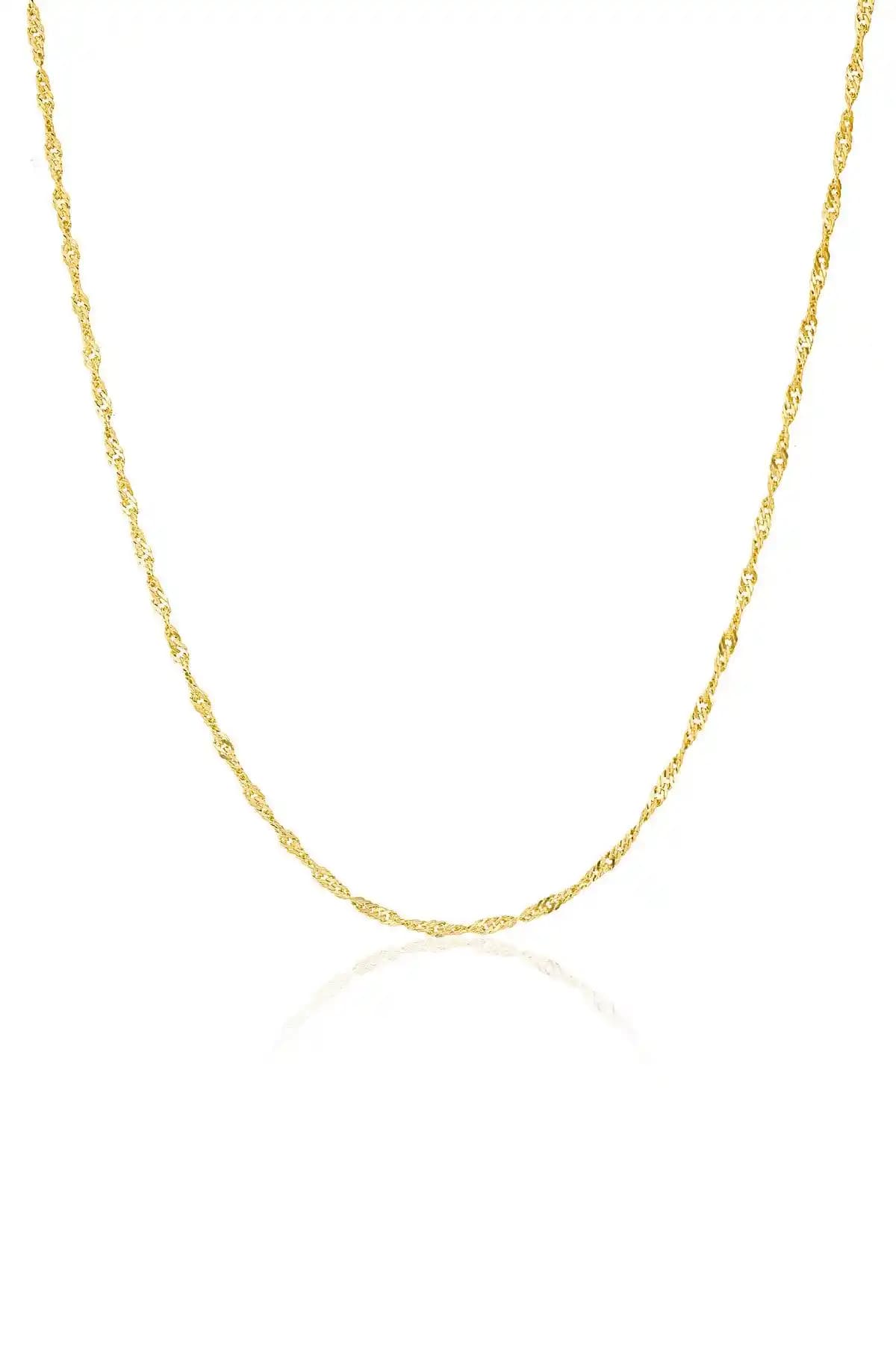 Zanaatsilver Singapur Model Zincir 925 Ayar Gümüş ve 14k Altın Kaplama Modern Takı